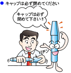 キャップは必ず閉めてくださいという注意を示したイラスト