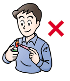 ペン先で物を突いたりテープを切ったりしてはいけないことを示すイラスト