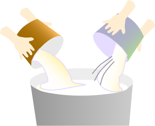 消しゴムの材料であるプラスチックと油などを機械の中に入れて混ぜ合わせる工程のイラスト