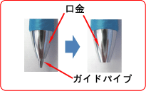 パイプスライド式でガイドパイプが口金内部に収納される様子を示した図